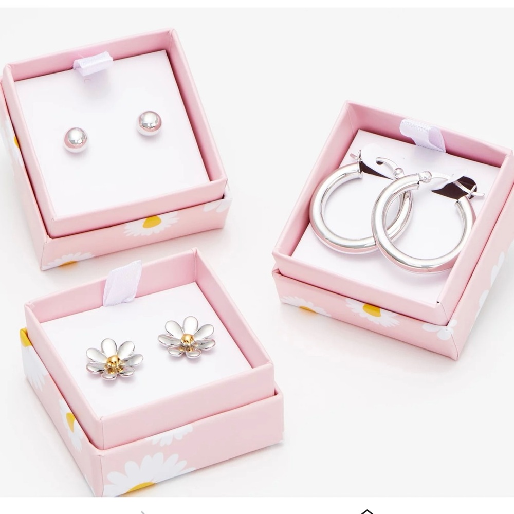 NEW Earrings Sterling Silver Studs Set of 3 NEW